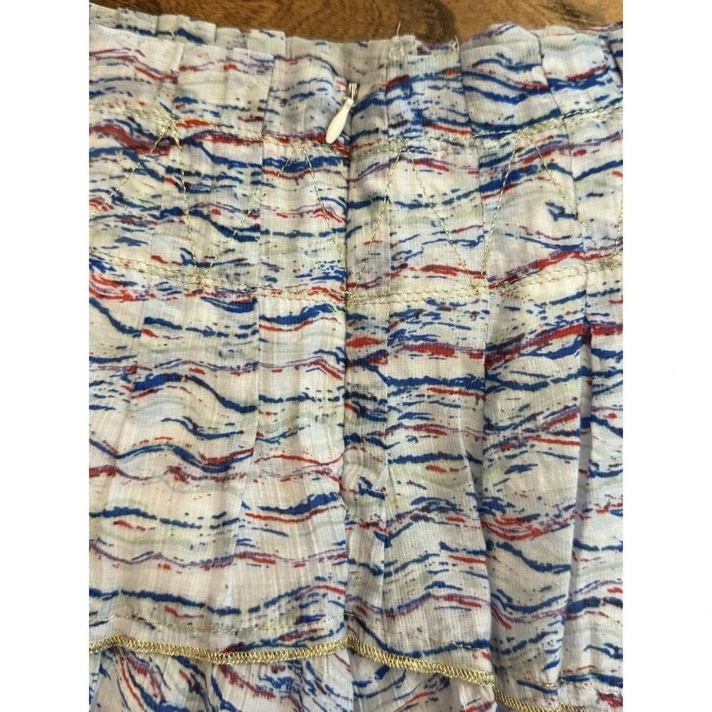 Free People White Blue Red Abstract Tiered‎ Lined A-Line Mini Skirt Size S